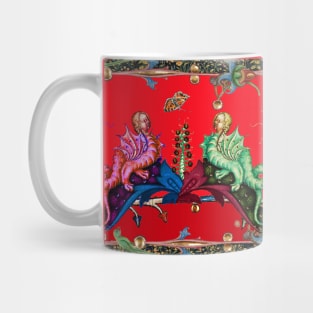 WEIRD MEDIEVAL BESTIARY RED GREEN HYBRID DRAGONS IN ROYAL RED Mug